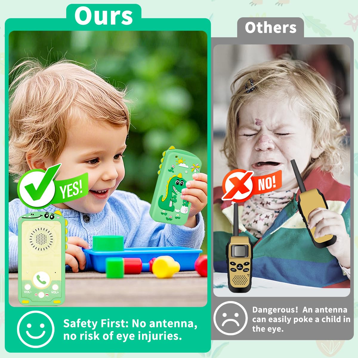 Kids Walkie Talkies 2 Pack – Instant Chat Mode, 1.5 Mile Range, Rechargeable, Green & Pink