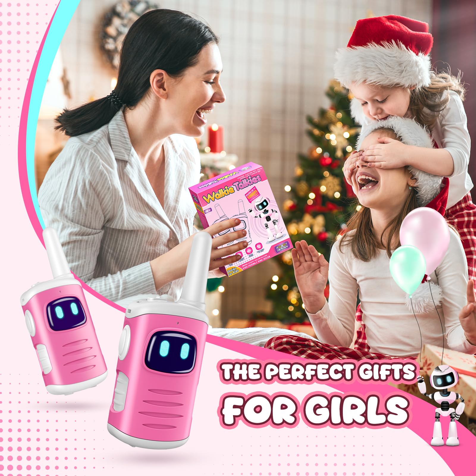 Kids Walkie Talkies for Girls - Pink Mini 2 Pack, 1000ft Range, Simple Push-to-Talk for Ages 3-8