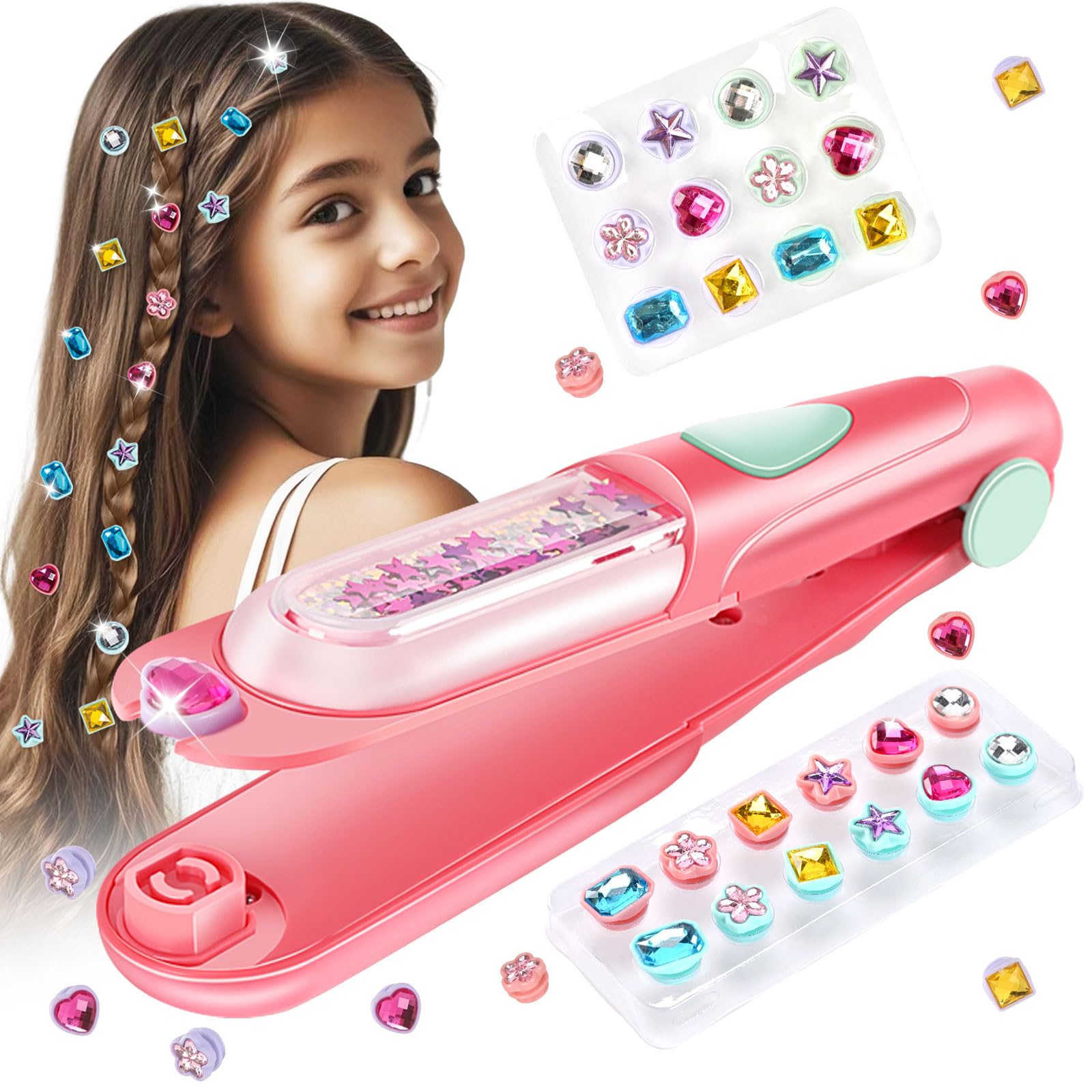 kidzkube Hair Gem Stamper Kit: Reusable Bling Hair Jewels for Girls, Ages 3-12
