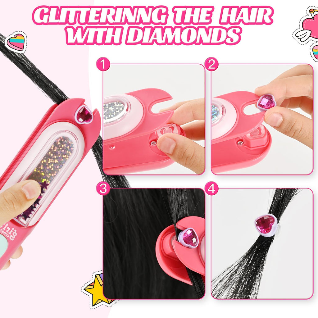 kidzkube Hair Gem Stamper Kit: Reusable Bling Hair Jewels for Girls, Ages 3-12