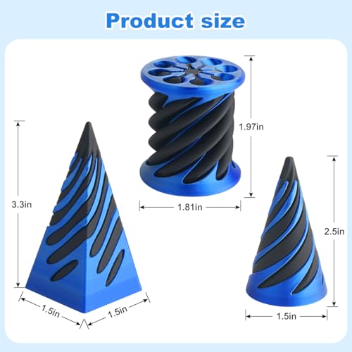 KIFOUBR 3-Pack Impossible Cone Fidget Toy - Spiral Cone 3D Printed Stress Relief Toy (Blue)