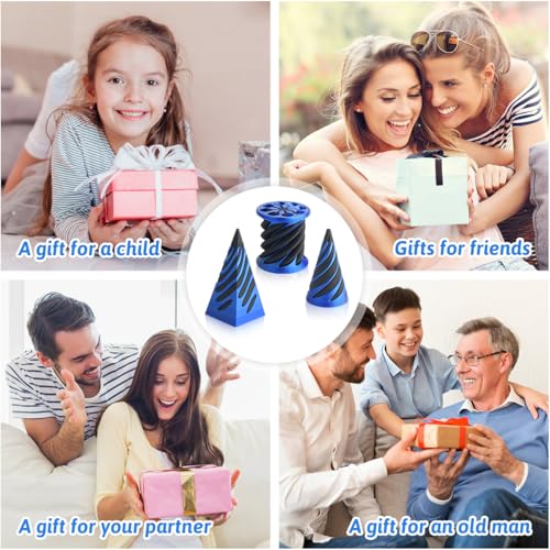 KIFOUBR 3-Pack Impossible Cone Fidget Toy - Spiral Cone 3D Printed Stress Relief Toy (Blue)