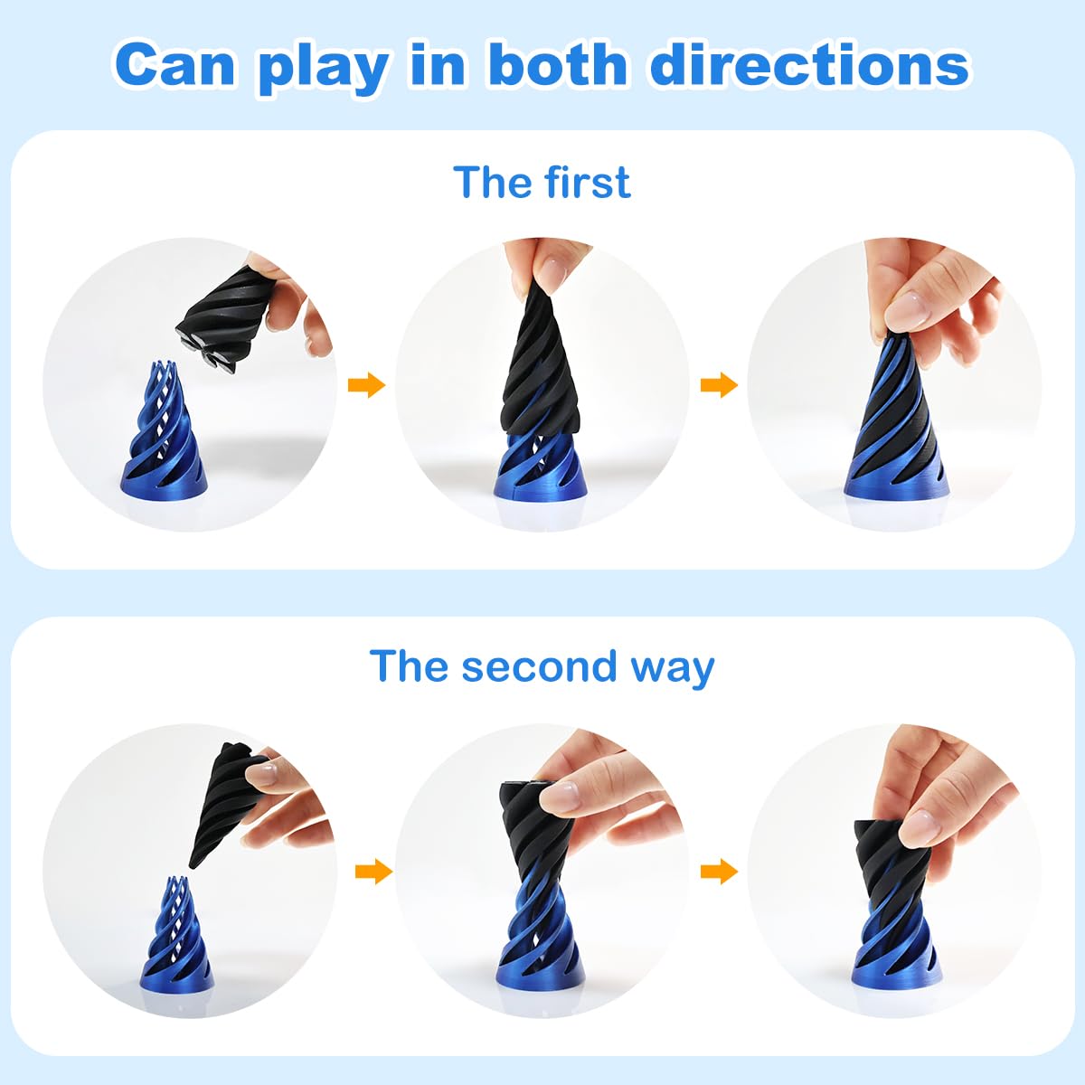 KIFOUBR 3-Pack Impossible Cone Fidget Toy - Spiral Cone 3D Printed Stress Relief Toy (Blue)
