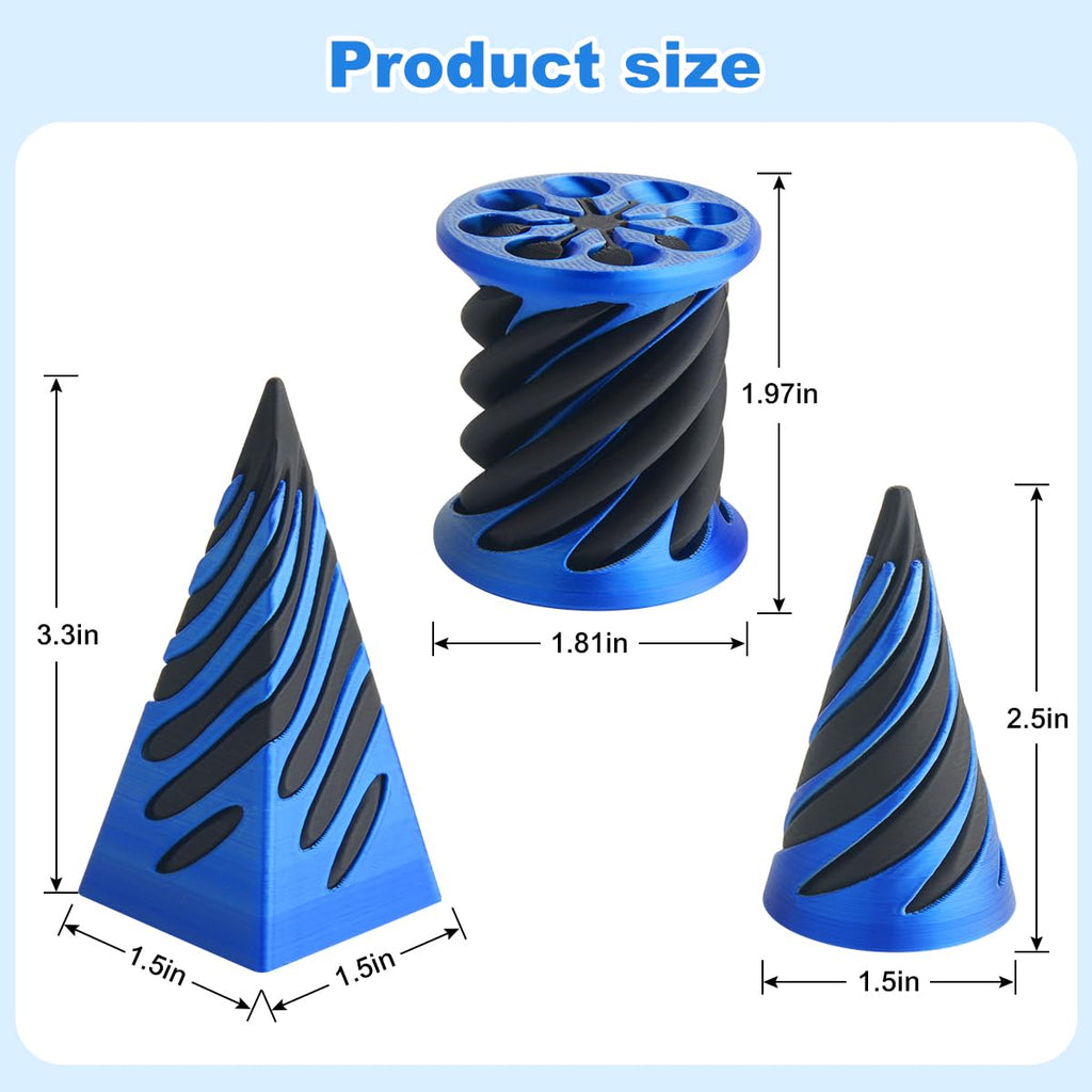 KIFOUBR 3-Pack Impossible Cone Fidget Toy - Spiral Cone 3D Printed Stress Relief Toy (Blue)