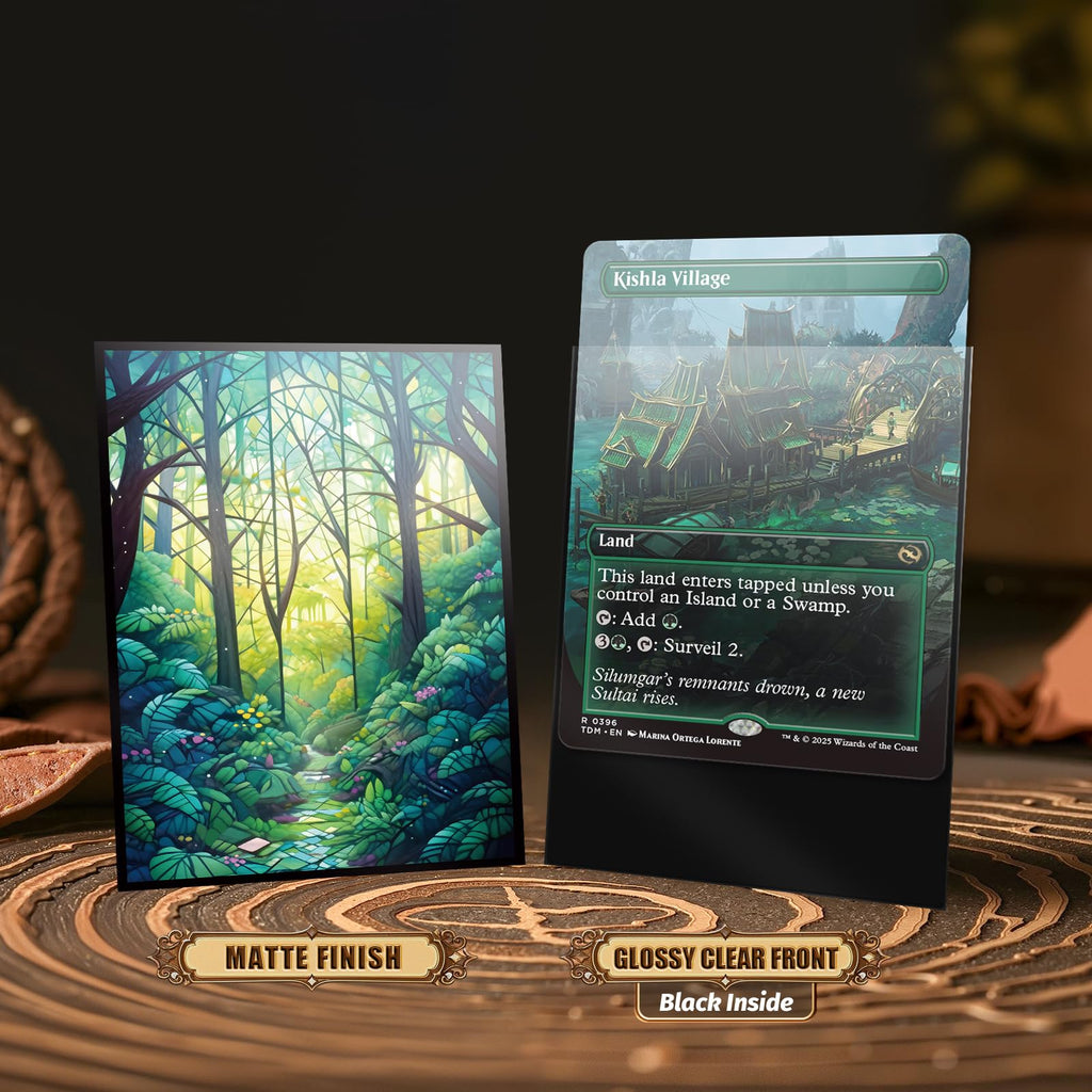Kiiransr Forest Magic The Gathering Card Sleeves - 100 Standard Size Matte Art Sleeves with Ultra Clear Front