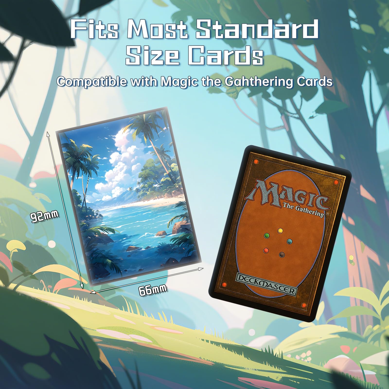 Kiiransr MTG Card Sleeves – Tropical Island Green Blue, 100 Standard-Size Sleeves with Matte Back