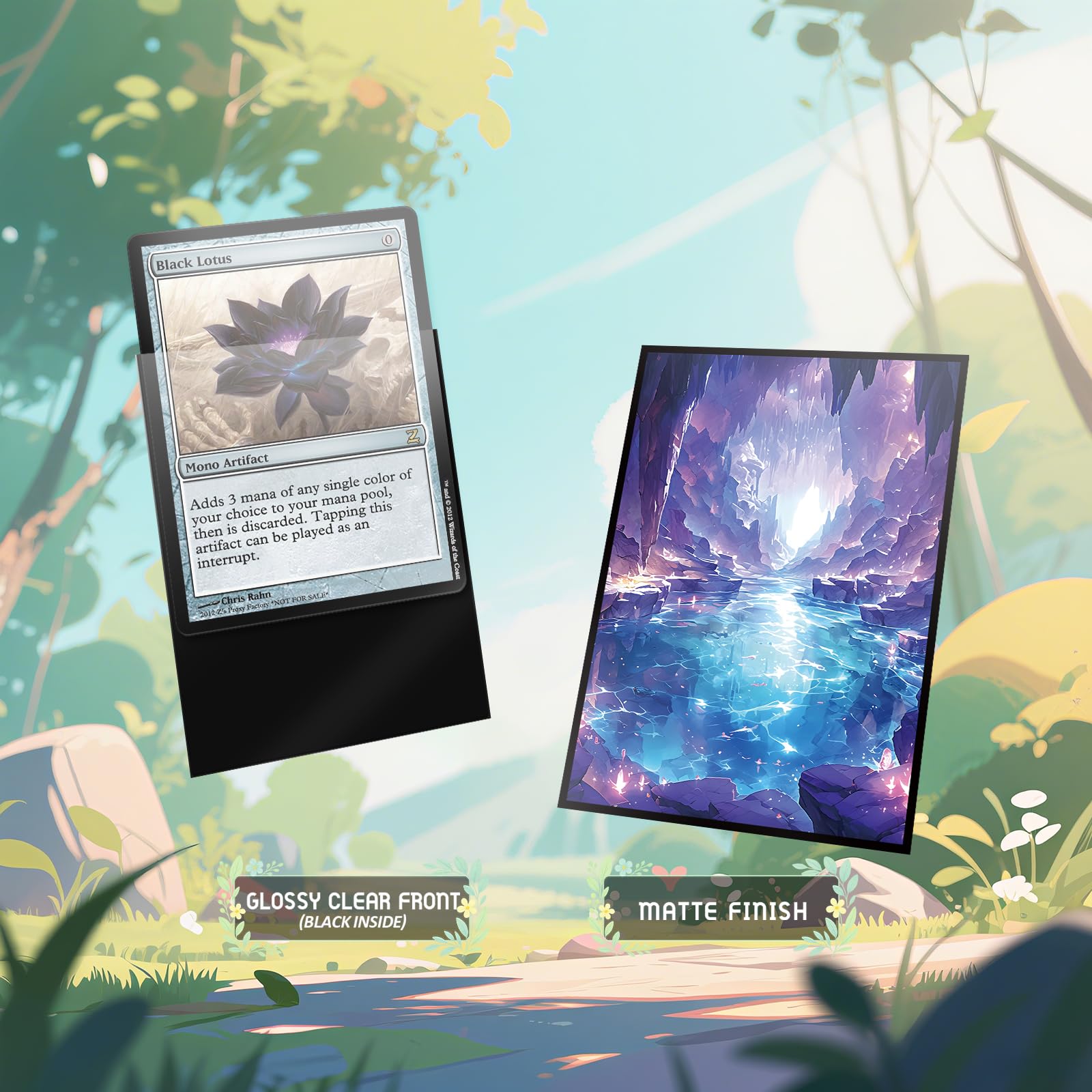 Kiiransr MTG Card Sleeves – Underground Sea (Blue Black) – 100 Standard Size Sleeves with Clear Front and Matte Back
