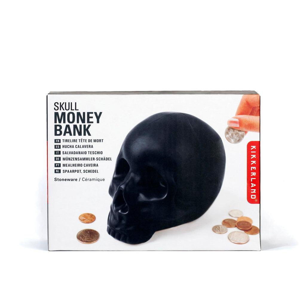 Kikkerland Ceramic Skull Coin Bank – Halloween Money Saver with Rubber Stopper