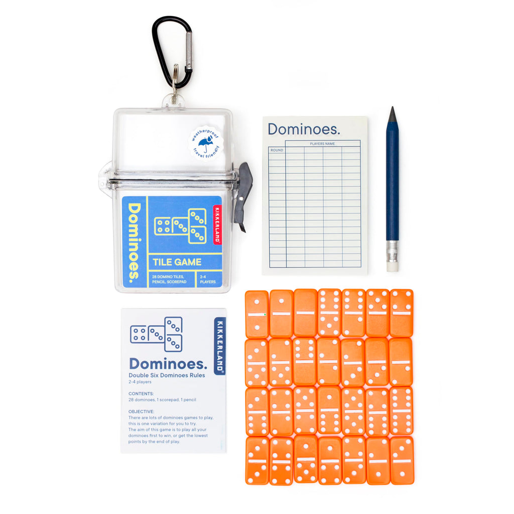 Kikkerland Dominoes Travel Game – 28 Tiles, Eternal Pencil, Compact Box