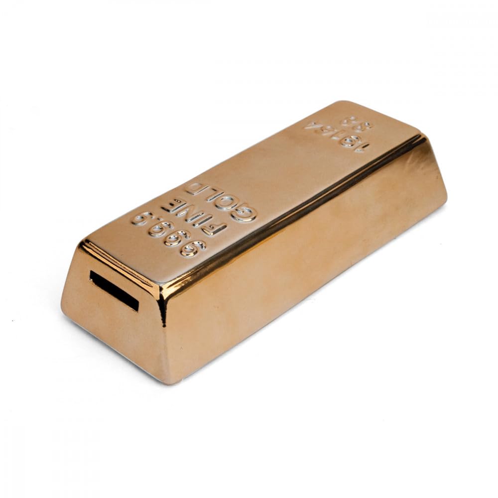 Kikkerland Gold Bar Coin Bank – Stoneware Money Bank with Rubber Stopper