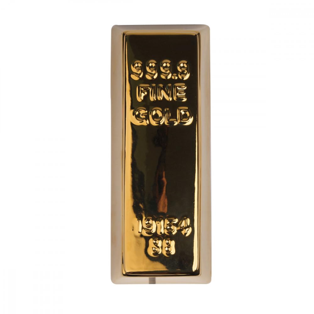 Kikkerland Gold Bar Coin Bank – Stoneware Money Bank with Rubber Stopper
