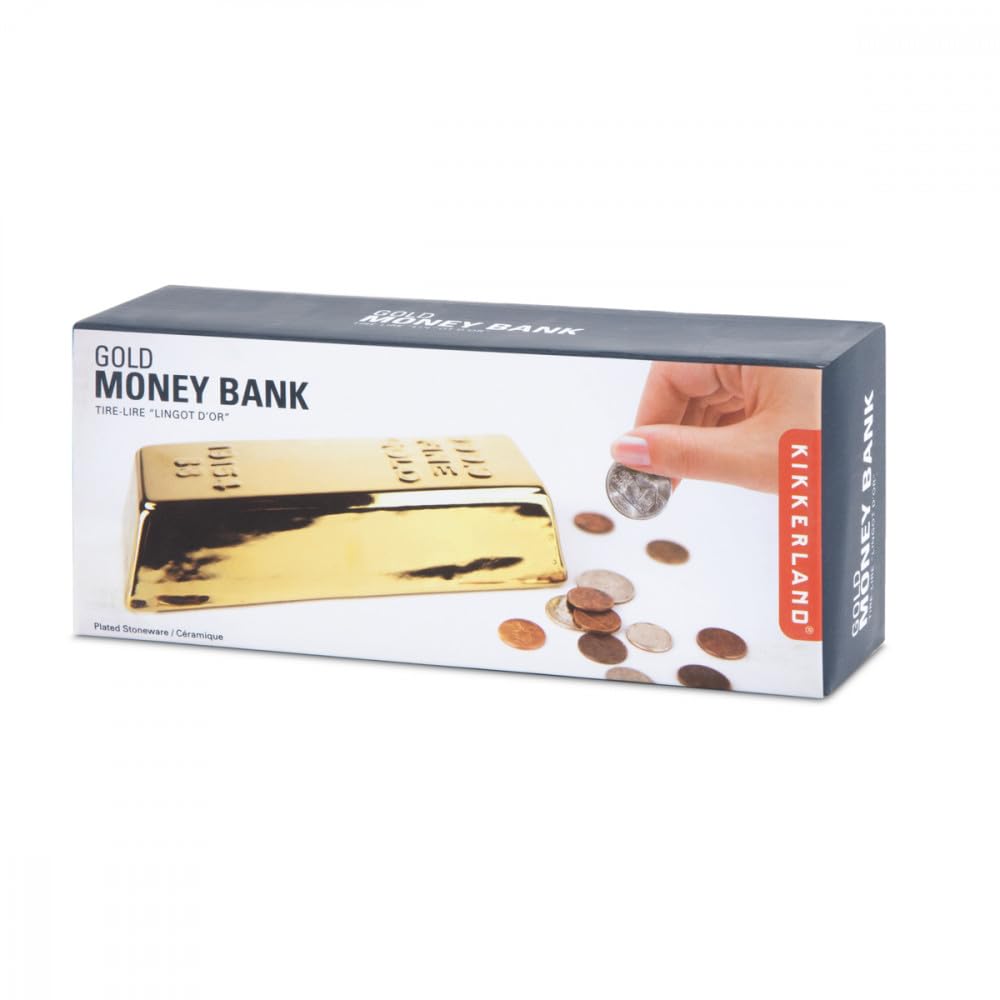 Kikkerland Gold Bar Coin Bank – Stoneware Money Bank with Rubber Stopper