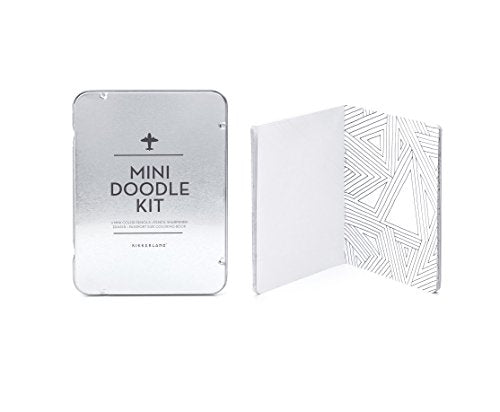 Kikkerland Mini Doodle Kit – Travel-Ready Art Set with 18 Illustrations and 8 Colored Pencils