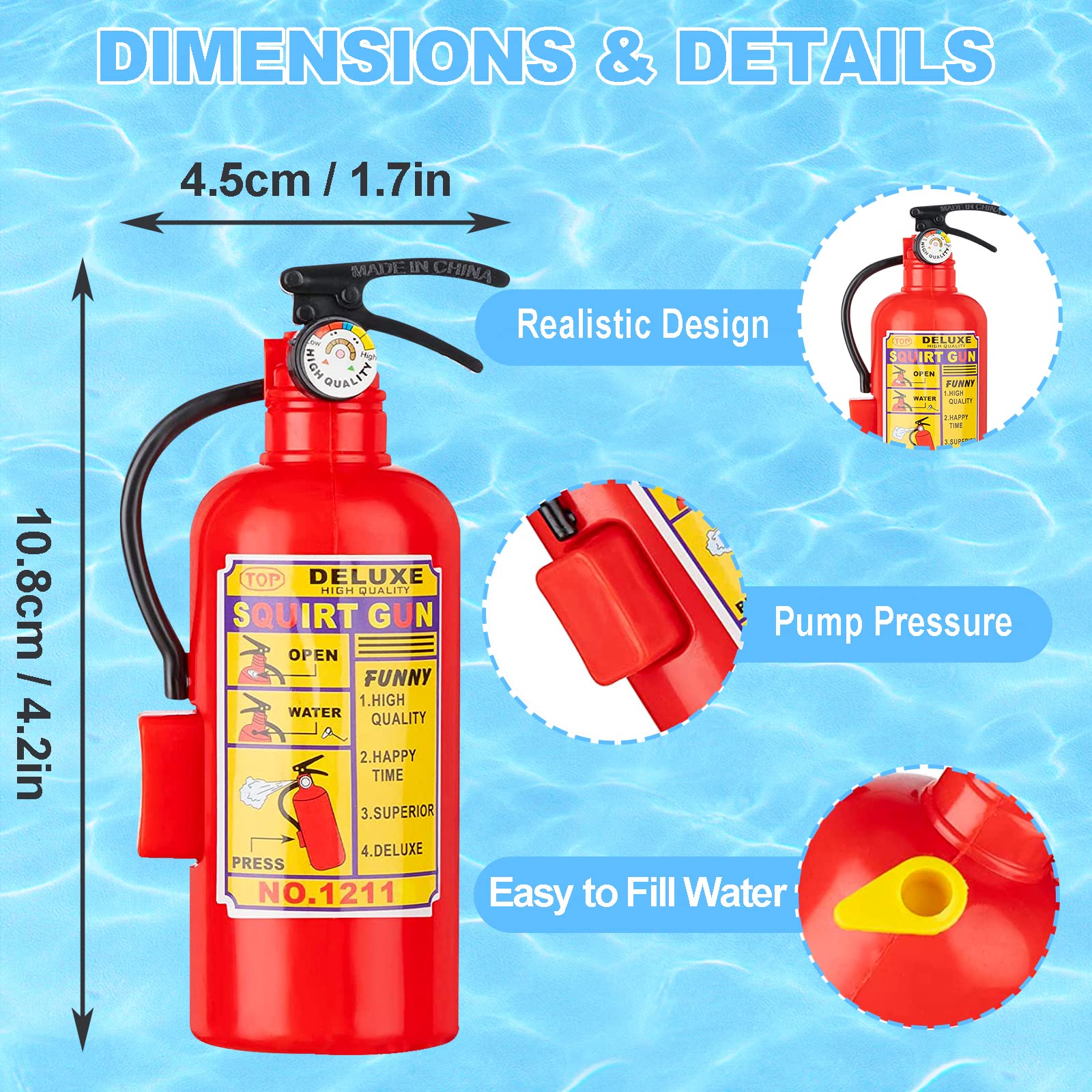 KIMOBER 12 Pack Mini Fire Extinguisher Water Squirt Guns - Realistic Toy for Kids Pool Party Favors, Summer Outdoor Games
