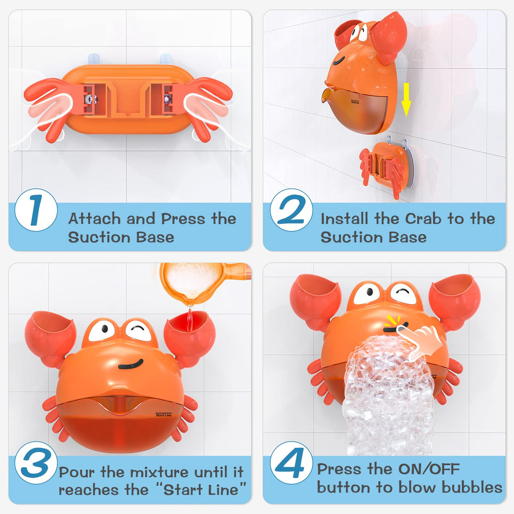 KINDIARY Crab Bath Bubble Maker – Automatic Bubble Blower for Toddlers 1-3, Battery Operated, BPA-Free