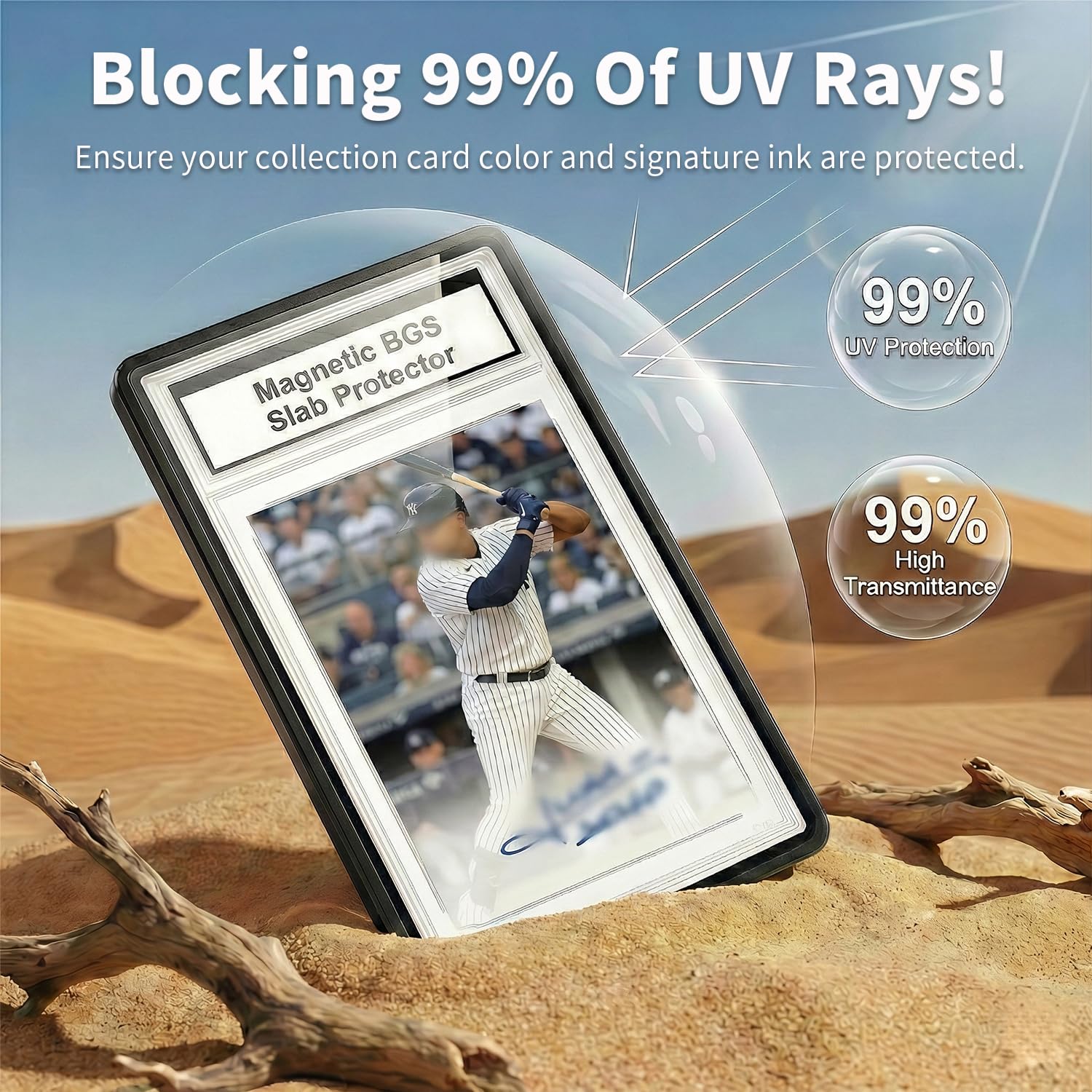 Kinerby Magnetic BGS Slab Protector – UV Blocking Tempered Glass, Aluminum Frame for 35PT BGS Cards (Black)