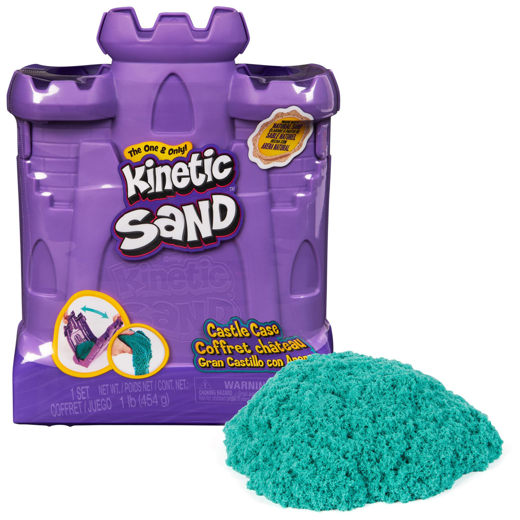 Kinetic Sand Castle Case with 1lb Teal Sand – Mess-Free Sensory Play for Kids Ages 3+