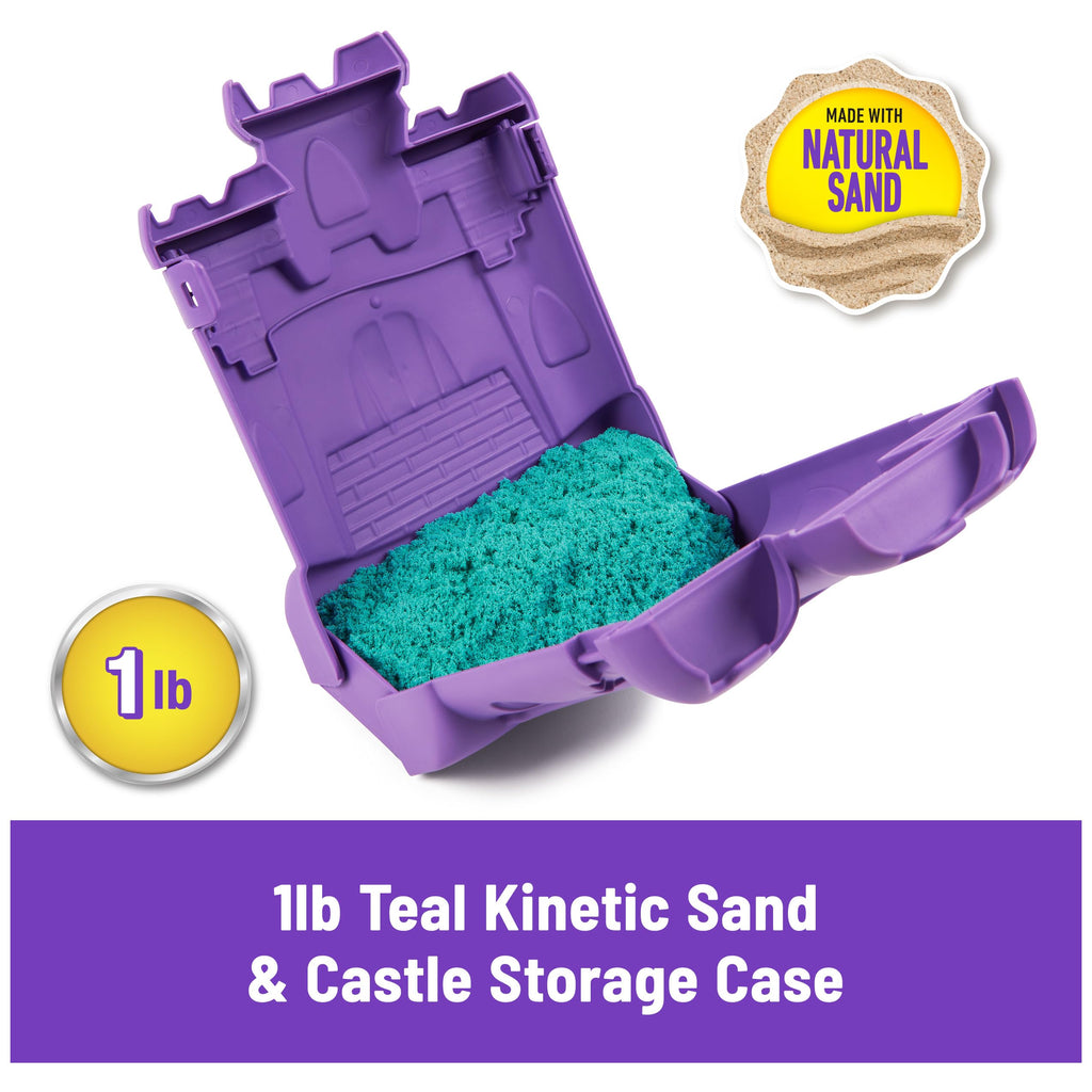 Kinetic Sand Castle Case with 1lb Teal Sand – Mess-Free Sensory Play for Kids Ages 3+