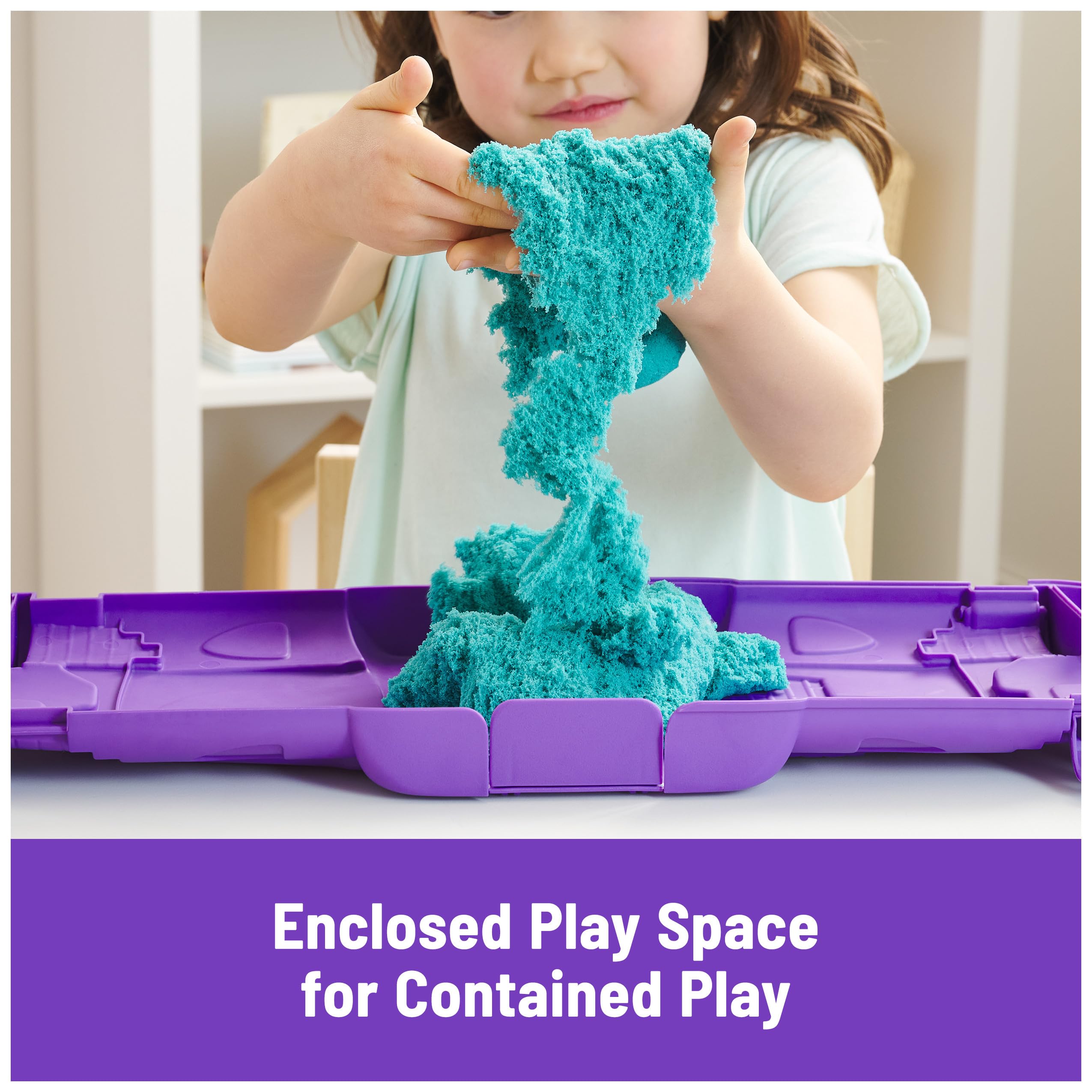 Kinetic Sand Castle Case with 1lb Teal Sand – Mess-Free Sensory Play for Kids Ages 3+