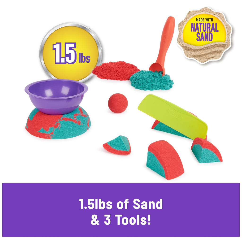 Kinetic Sand Mold n' Flow Set - 1.5lbs Red & Teal Sand with 3 Tools, Sensory Toy for Ages 3+