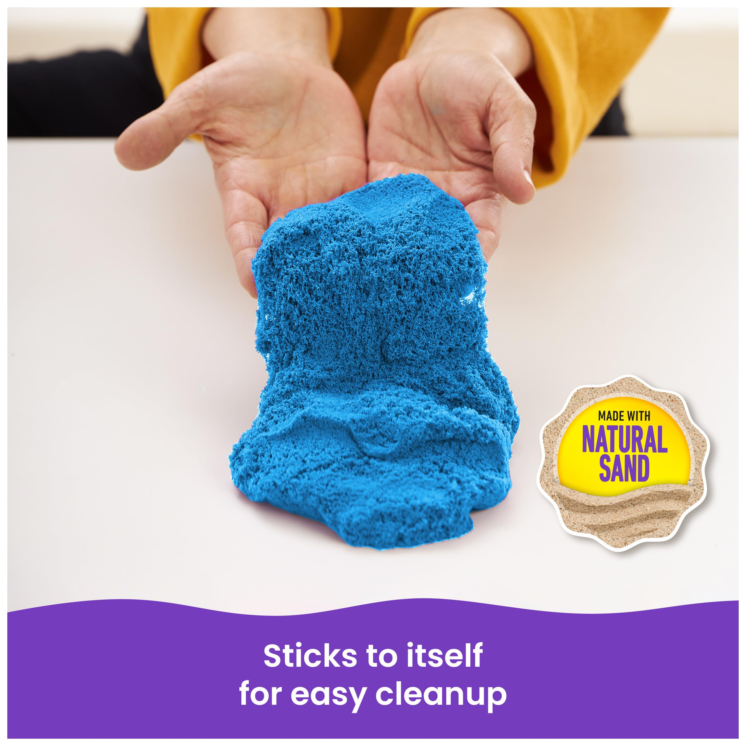 Kinetic Sand Sandbox Set - 1lb Blue Play Sand with 4 Molds and Storage Tray for Ages 3+