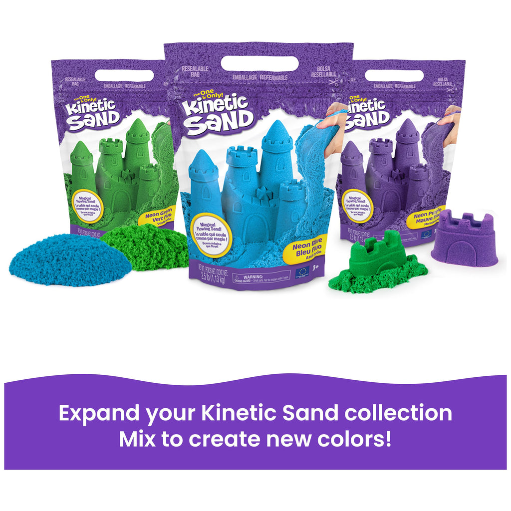 Kinetic Sand Sandbox Set - 1lb Blue Play Sand with 4 Molds and Storage Tray for Ages 3+