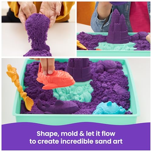 Kinetic Sand Sandbox Set - 1lb Purple Play Sand with 4 Molds & Tray, Sensory Toy for Kids Ages 3+