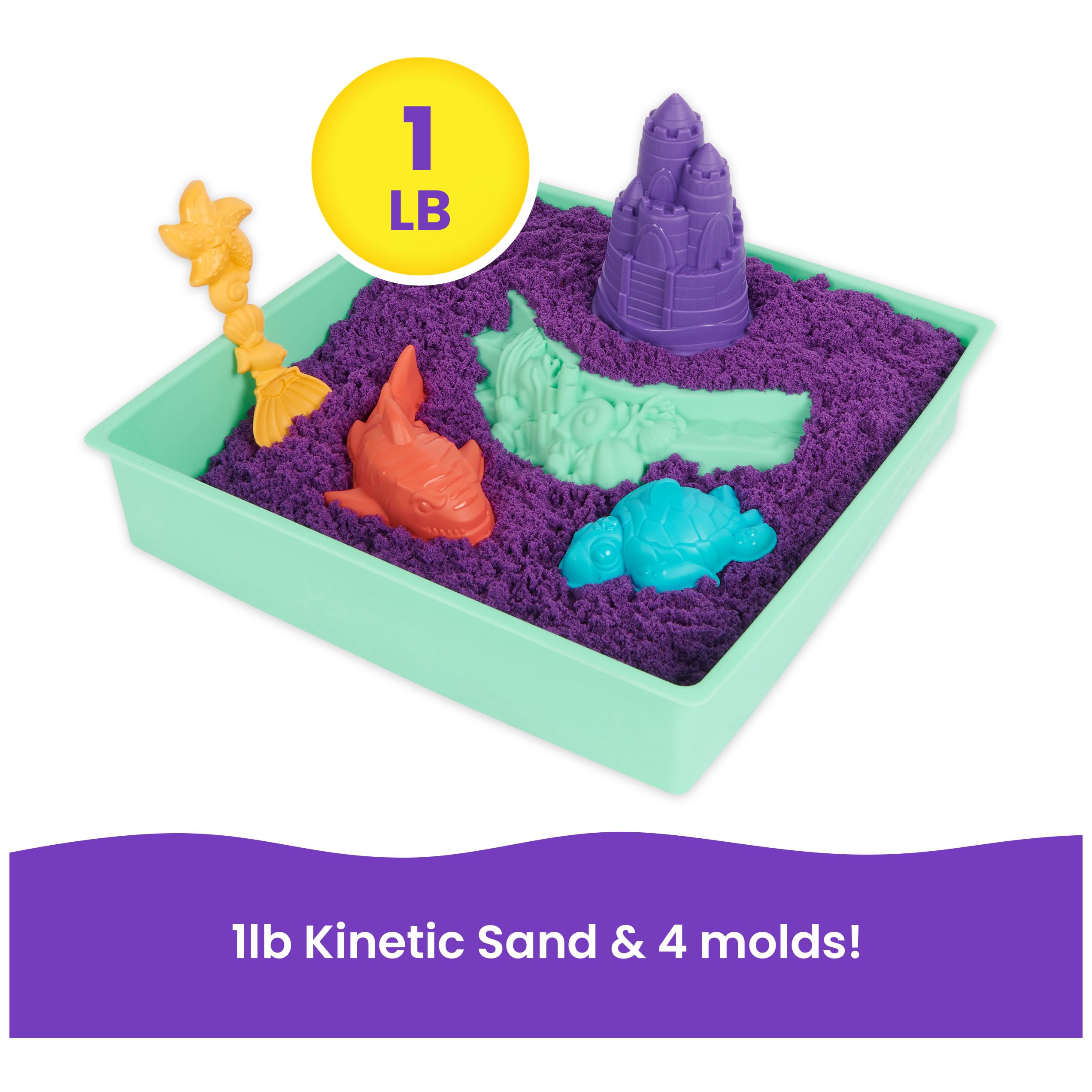 Kinetic Sand Sandbox Set - 1lb Purple Play Sand with 4 Molds & Tray, Sensory Toy for Kids Ages 3+