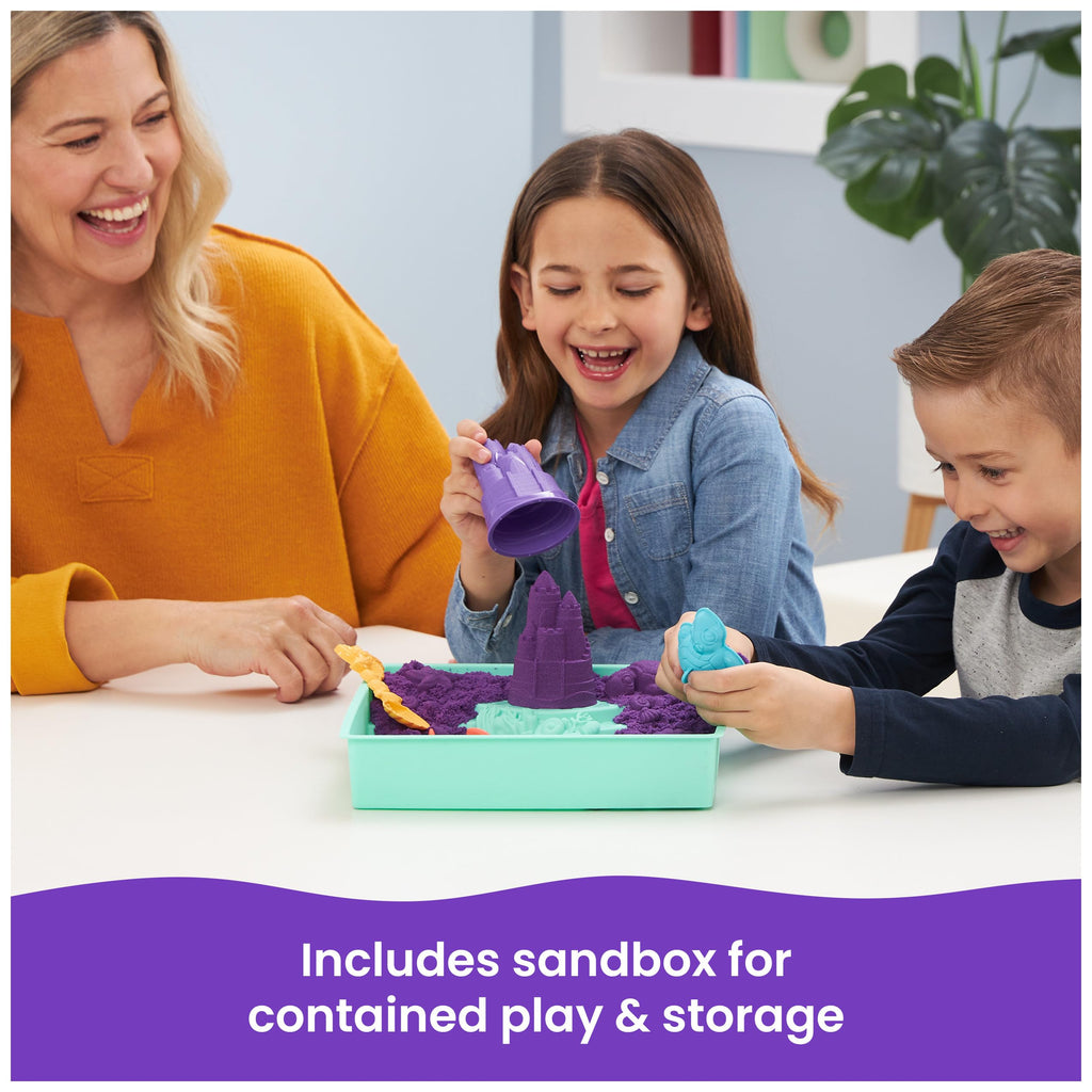 Kinetic Sand Sandbox Set - 1lb Purple Play Sand with 4 Molds & Tray, Sensory Toy for Kids Ages 3+