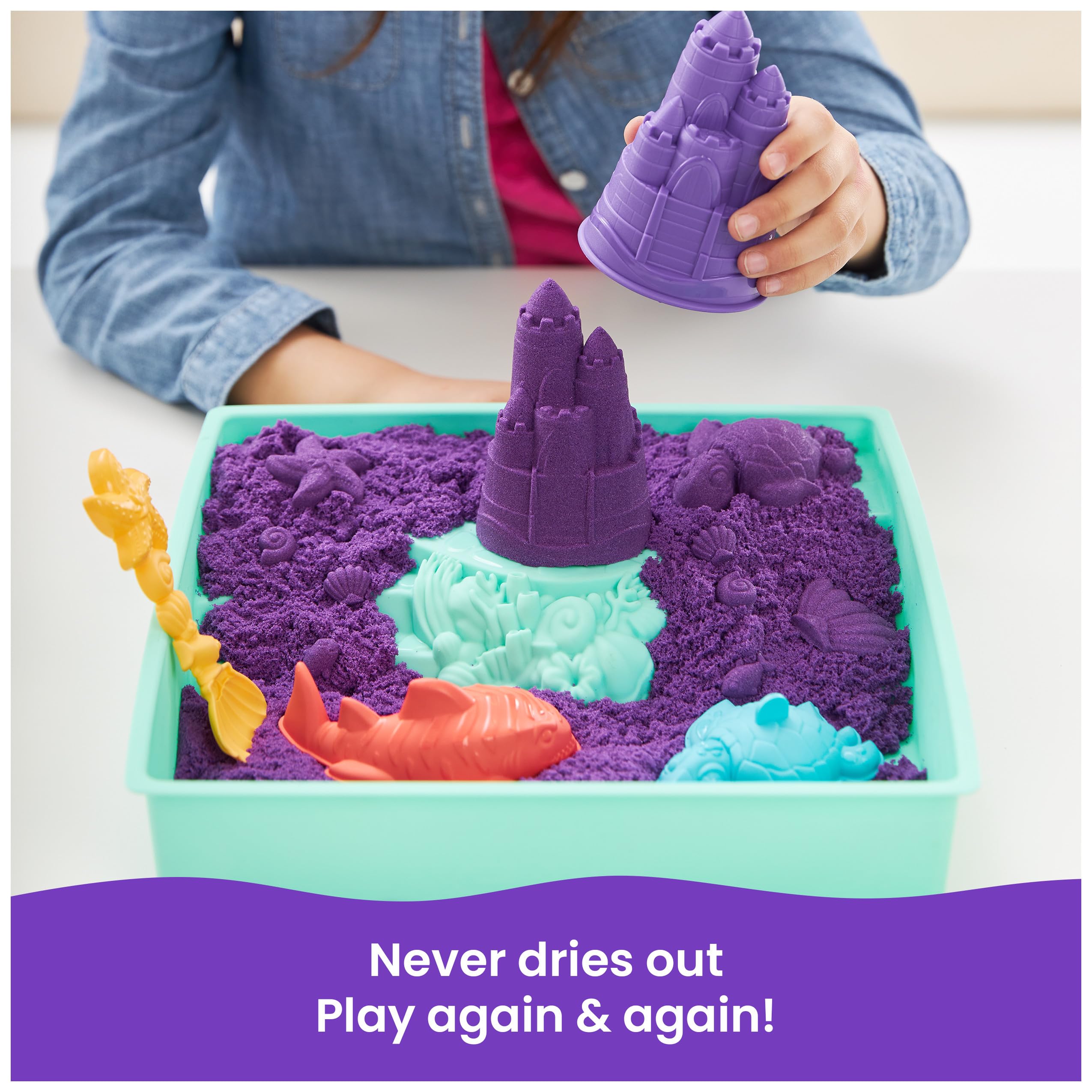 Kinetic Sand Sandbox Set - 1lb Purple Play Sand with 4 Molds & Tray, Sensory Toy for Kids Ages 3+