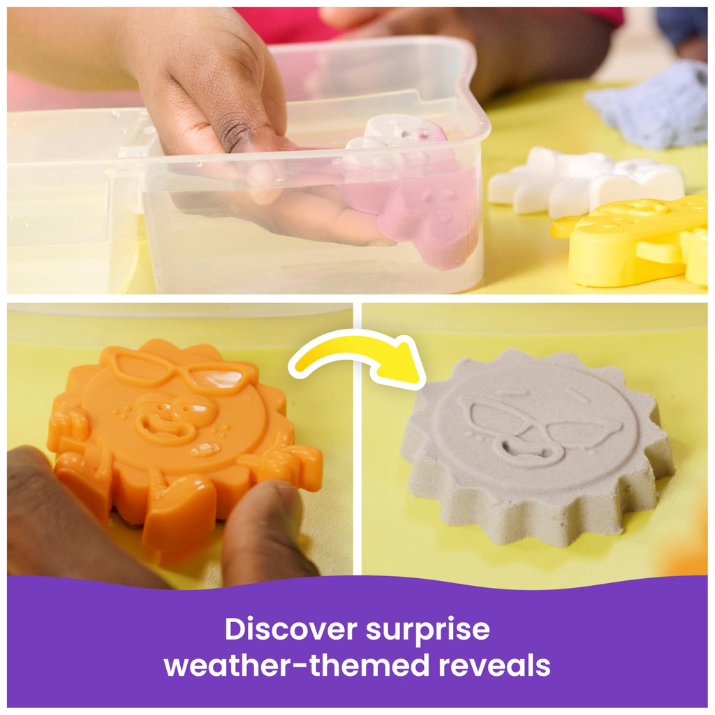 Kinetic Sand Splash Water Play Sandbox - Color-Change Sand Set with 4 Molds & Tray, Ages 3+