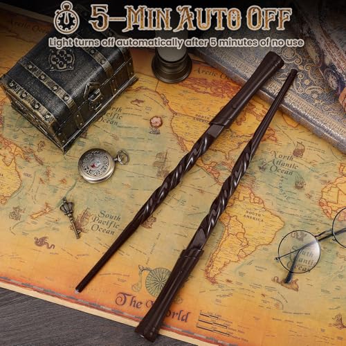 KingGlee Light Up Wizard Wand Set – 2 Brown Wands with 4 Light Modes and Sounds