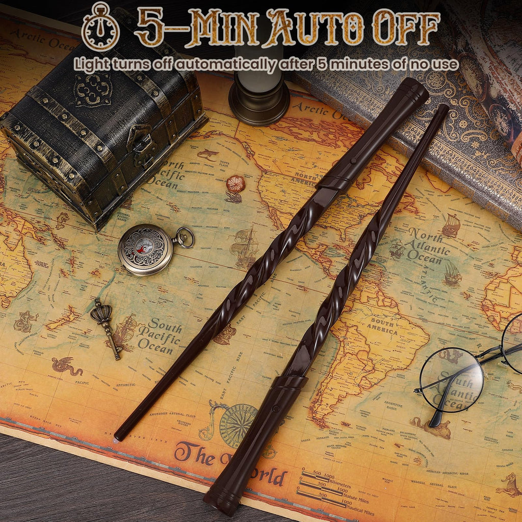 KingGlee Light Up Wizard Wand Set – 2 Brown Wands with 4 Light Modes and Sounds