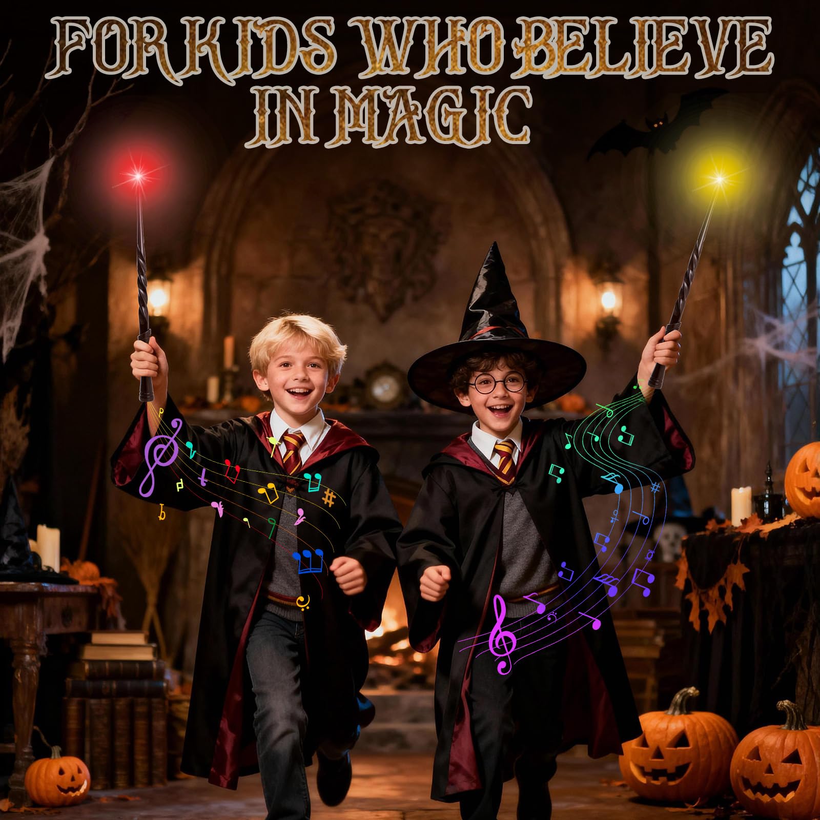 KingGlee Light Up Wizard Wand Set – 2 Brown Wands with 4 Light Modes and Sounds