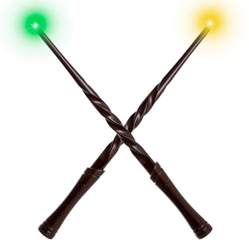 KingGlee Light Up Wizard Wand Set – 2 Brown Wands with 4 Light Modes and Sounds