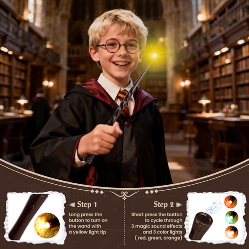 KingGlee Light Up Wizard Wand Set – 2 Brown Wands with 4 Light Modes and Sounds