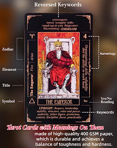 King's Palace Rider Waite Tarot Deck for Beginners – 78 Cards with Printed Meanings, Guidebook & Velvet Bag