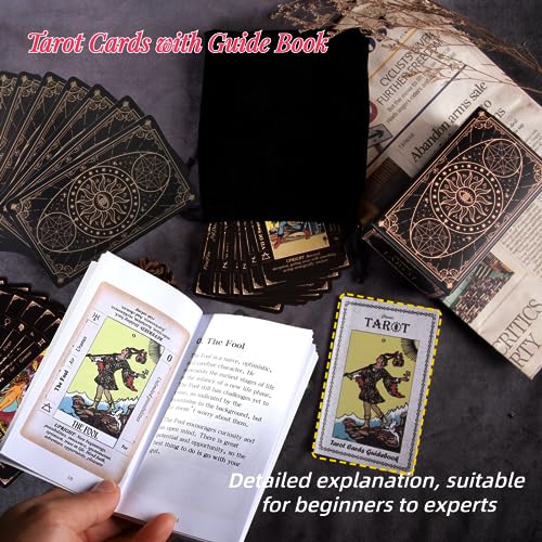King's Palace Rider Waite Tarot Deck for Beginners – 78 Cards with Printed Meanings, Guidebook & Velvet Bag