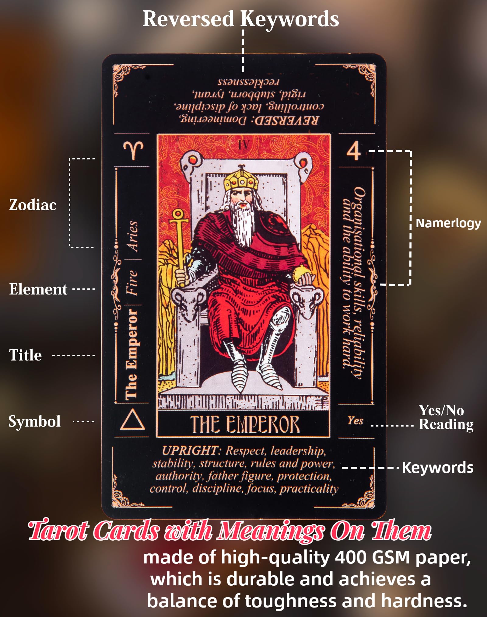 King's Palace Rider Waite Tarot Deck for Beginners – 78 Cards with Printed Meanings, Guidebook & Velvet Bag