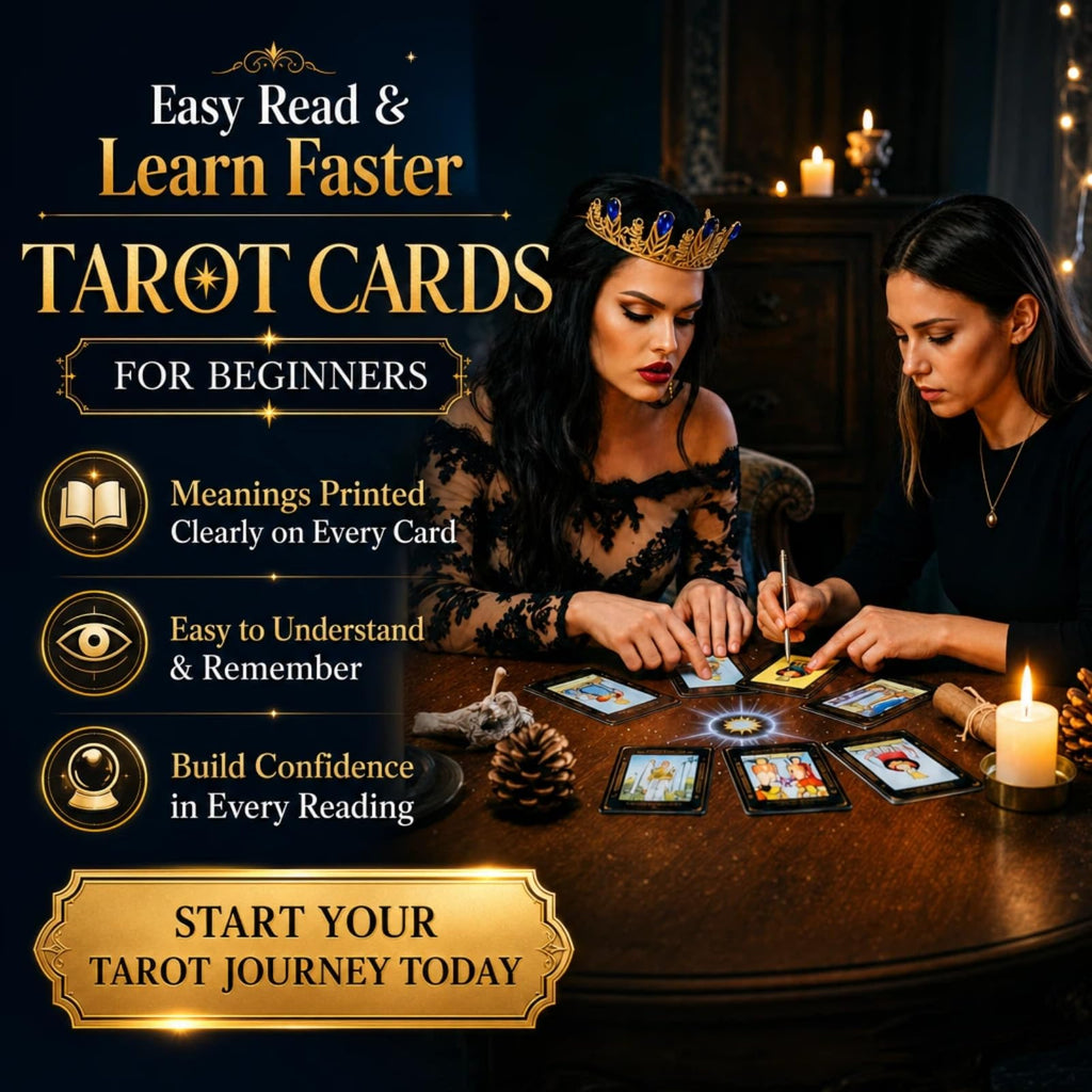 King's Palace Rider Waite Tarot Deck for Beginners – 78 Cards with Printed Meanings, Guidebook & Velvet Bag