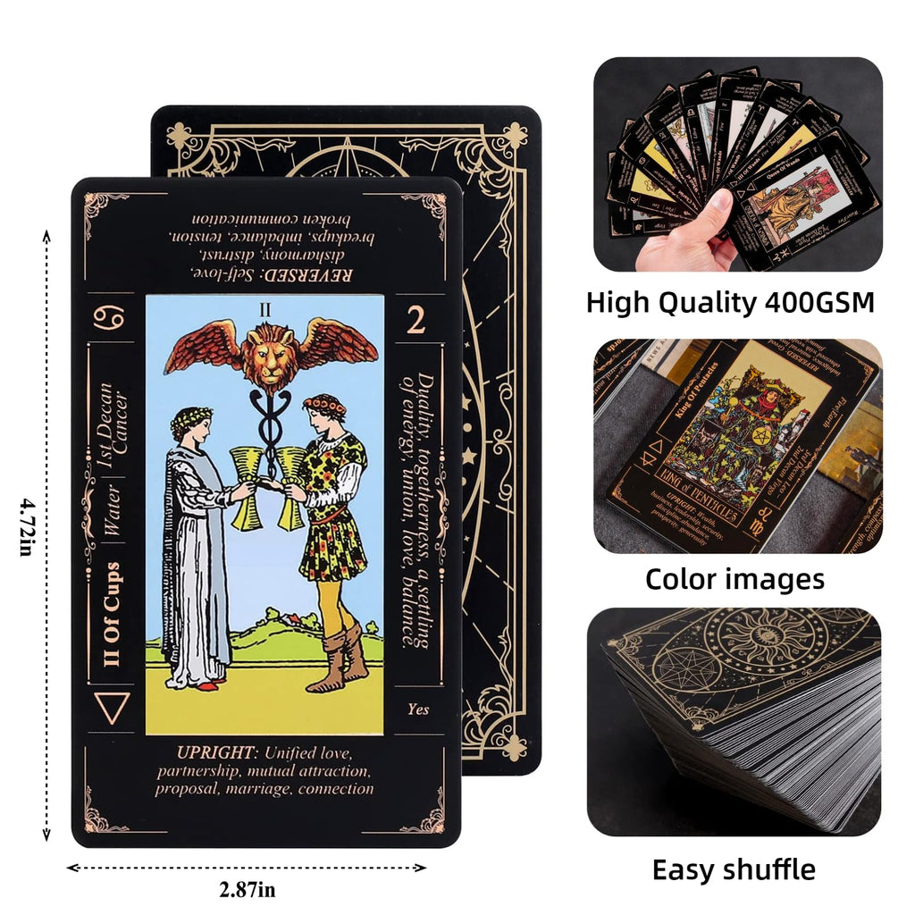 King's Palace Rider Waite Tarot Deck for Beginners – 78 Cards with Printed Meanings, Guidebook & Velvet Bag