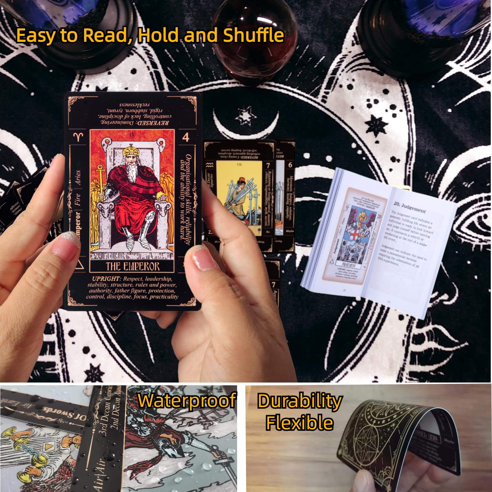 King's Palace Rider Waite Tarot Deck for Beginners – 78 Cards with Printed Meanings, Guidebook & Velvet Bag