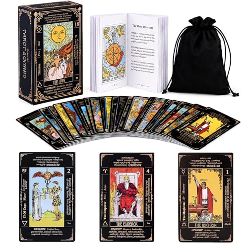 King's Palace Rider Waite Tarot Deck for Beginners – 78 Cards with Printed Meanings, Guidebook & Velvet Bag
