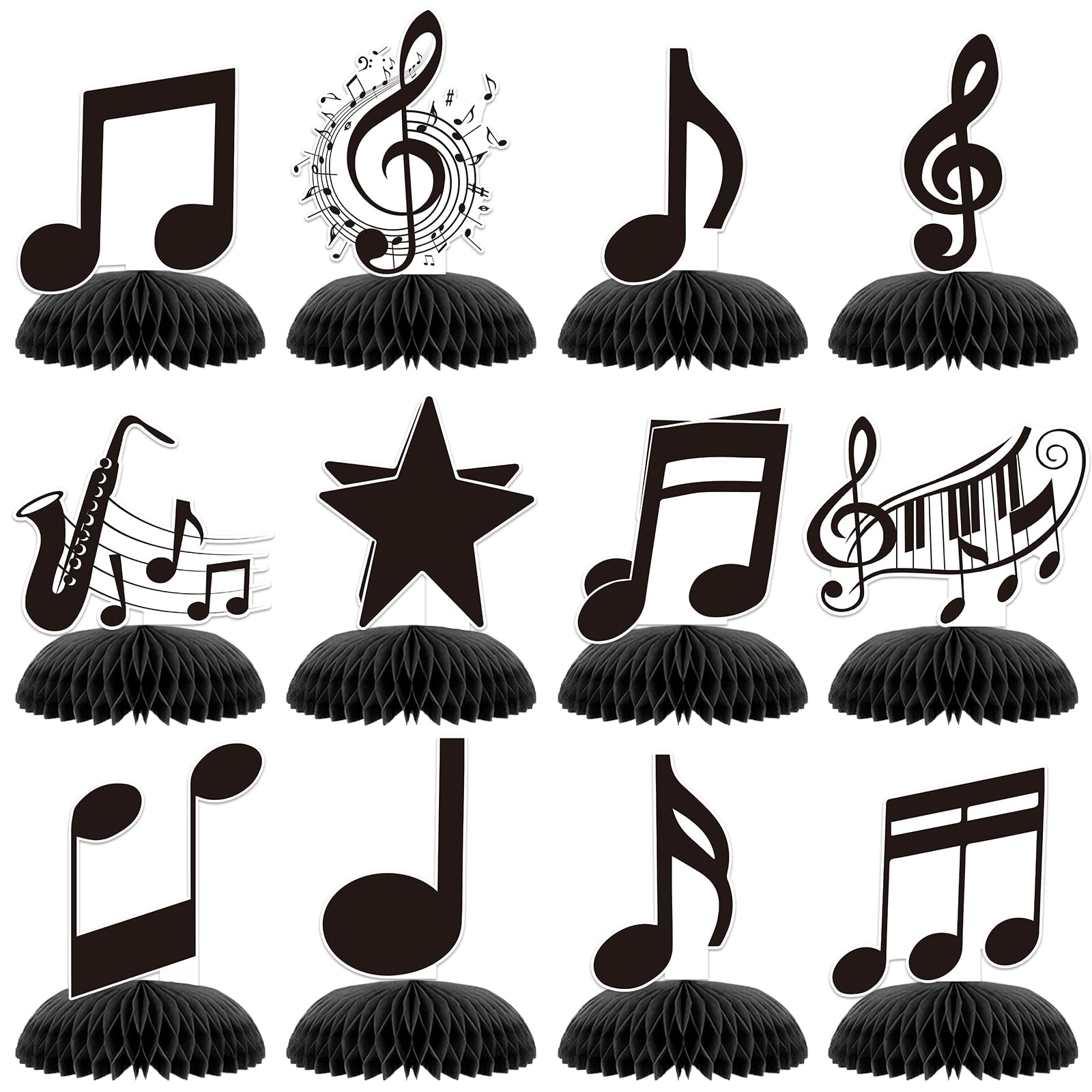 KINGZONE 12 Pack Music Notes Honeycomb Centerpieces - Musical Theme Party Table Decorations