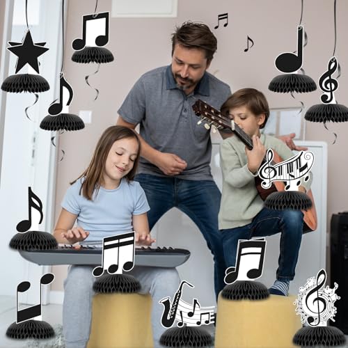 KINGZONE 12 Pack Music Notes Honeycomb Centerpieces - Musical Theme Party Table Decorations