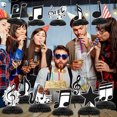 KINGZONE 12 Pack Music Notes Honeycomb Centerpieces - Musical Theme Party Table Decorations