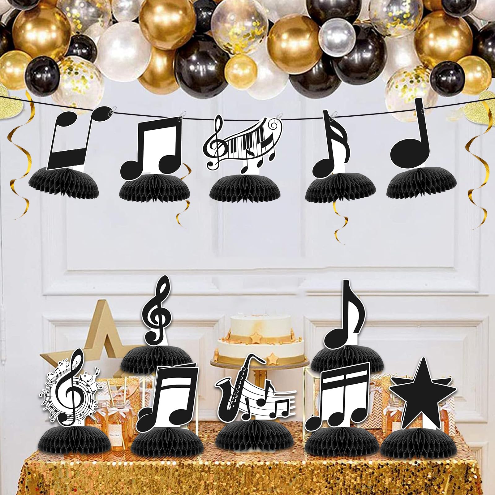 KINGZONE 12 Pack Music Notes Honeycomb Centerpieces - Musical Theme Party Table Decorations