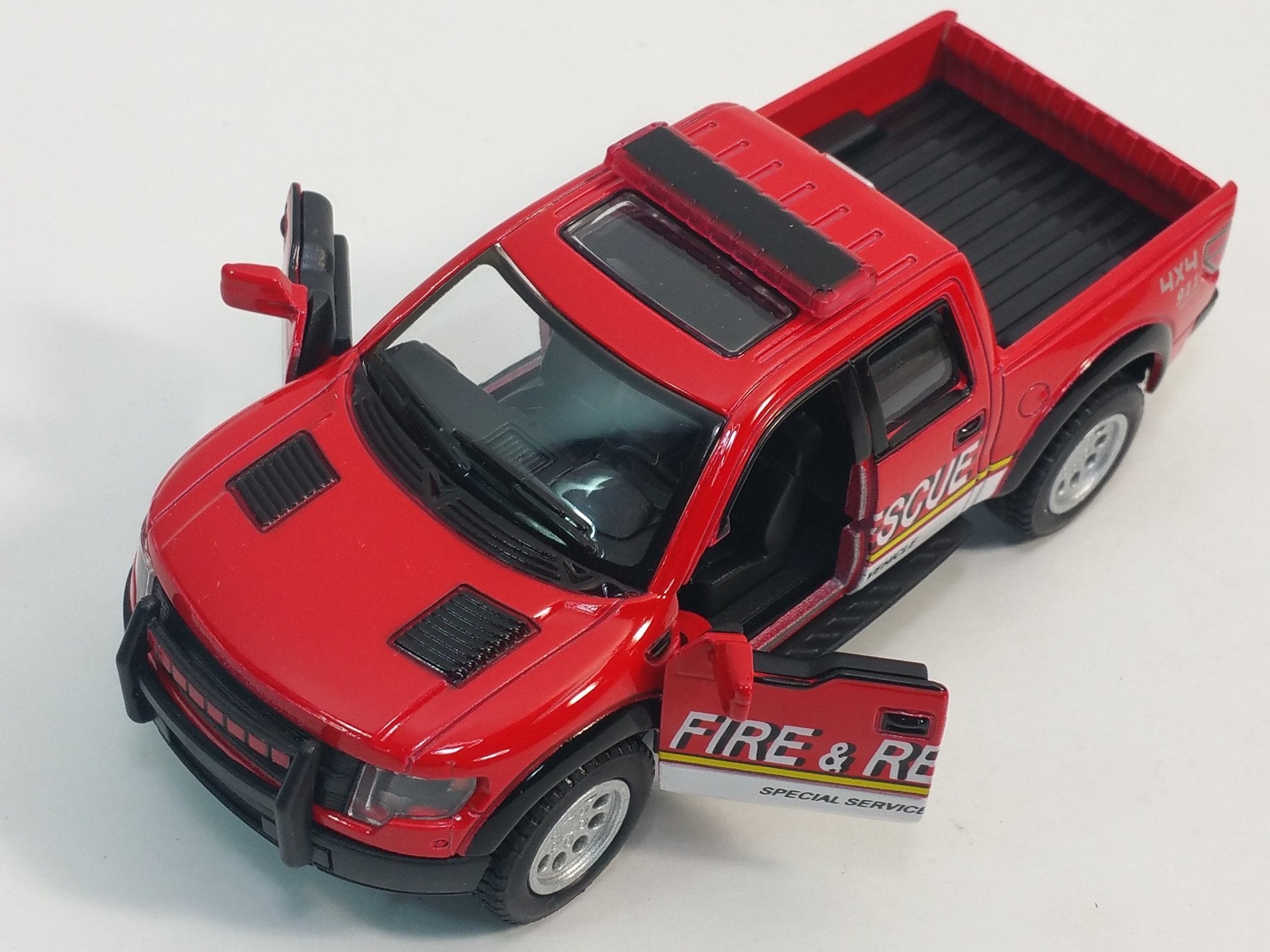 KiNSMART 2013 Ford F-150 SVT Raptor Supercrew 1:46 Die-Cast Model Truck (Rescue Fire Edition)