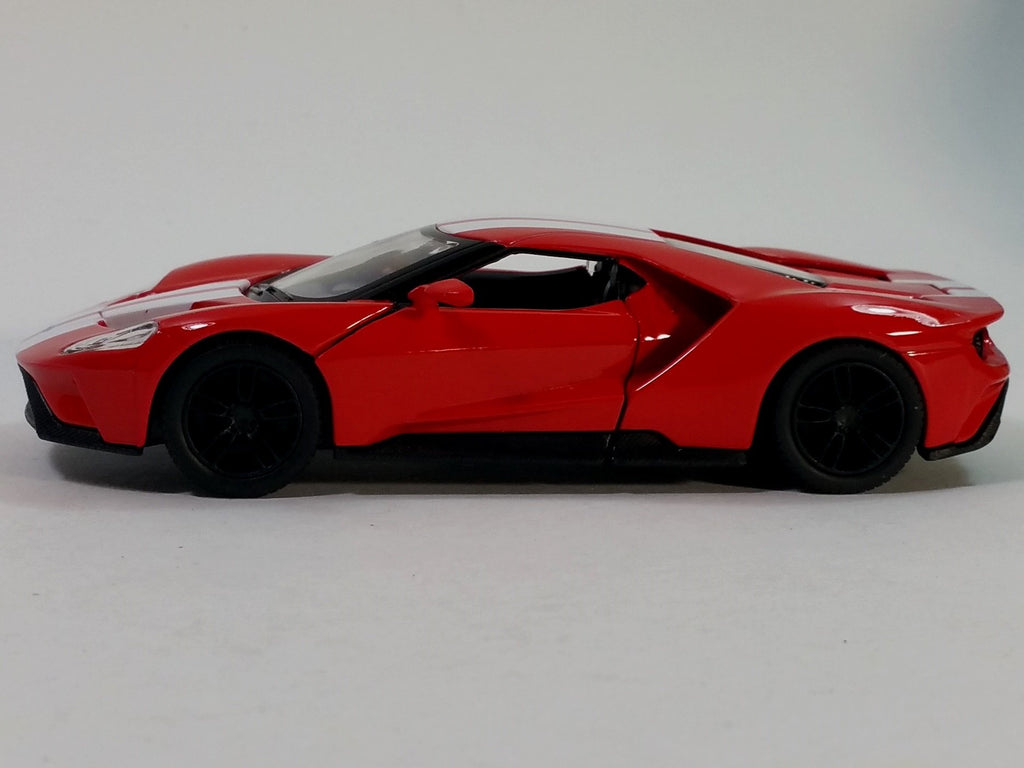 KiNSMART 2017 Ford GT 1:38 Scale Die-Cast Model – Red Race with Stripes, 5" Pull-Back Toy