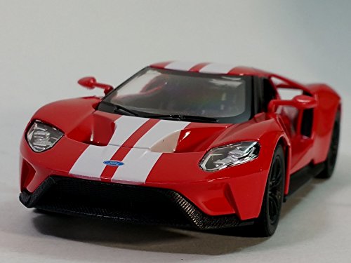 KiNSMART 2017 Ford GT 1:38 Scale Die-Cast Model – Red Race with Stripes, 5" Pull-Back Toy